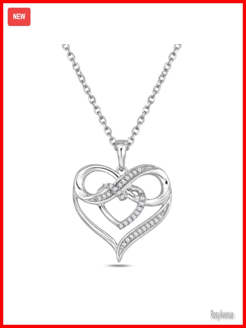 10K Solid Gold Diamond Heart Infinity Pendant Necklace